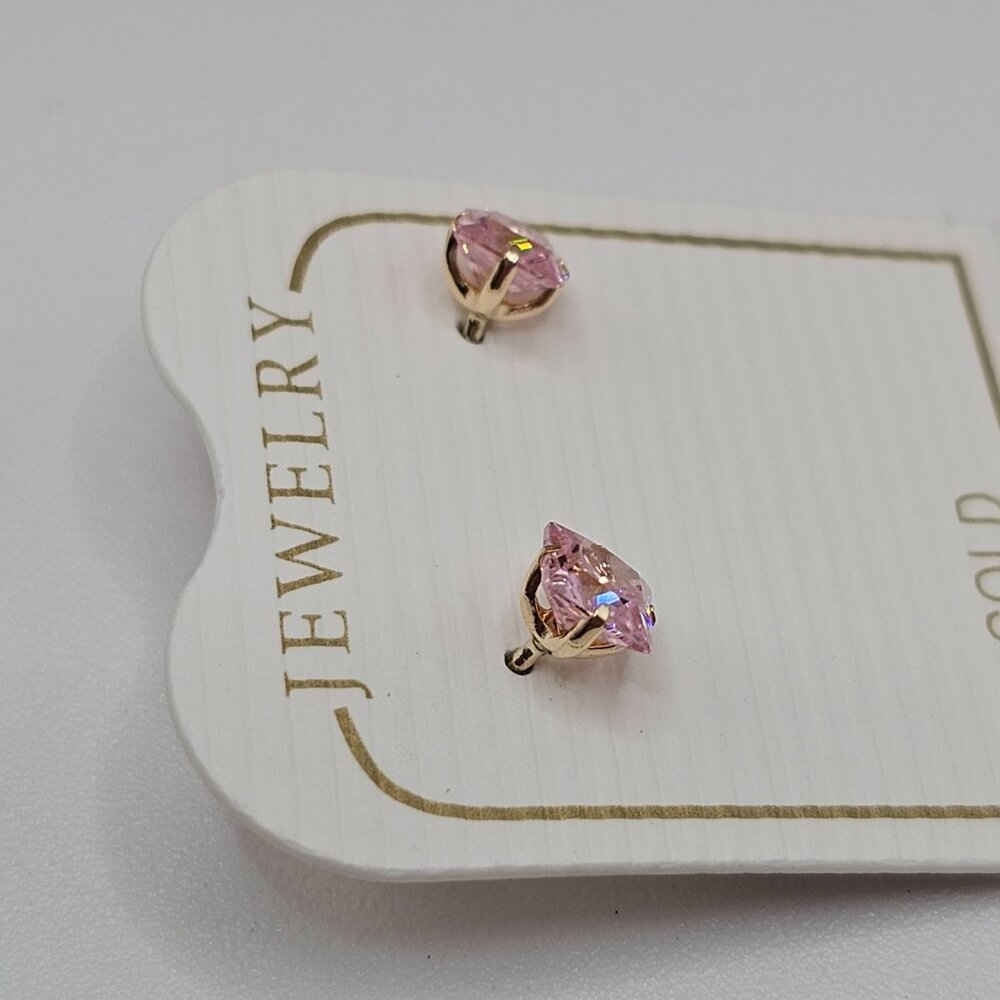 14KT Gold Square Pink Cubic Zirconia Screw Back Stud Earrings 4mm - Picture 2 of 10